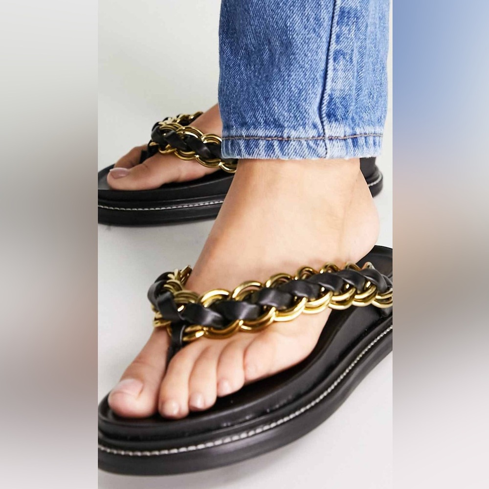 ASOS design premium leather chain flat sandals . Size 11